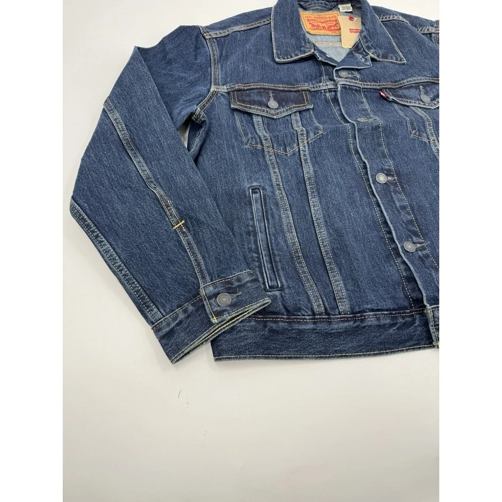 Levi Strauss & Co Mens Dark Wash Denim Trucker Jacket Classic Fit Size Small - Picture 7 of 16
